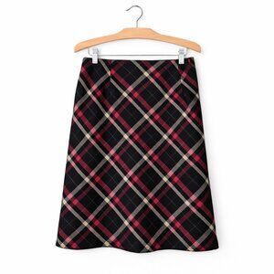 TRIBAL | Black, Black & Cream Tartan Plaid Wool Midi Skirt